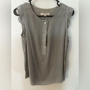 LOFT Navy and White Striped Blouse